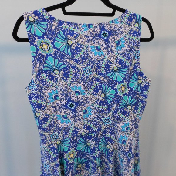 Blue Floral Paisley Dress with Cowl Neck - Size Large - Picture 6 of 7